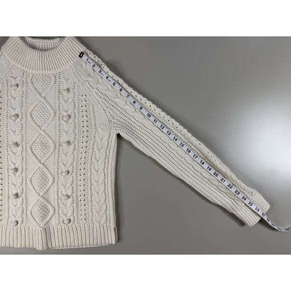 J Crew Women’s Cable Knit Fisherman Sweater XS Ivory Wool Blend Chunky Retro - Picture 4 of 10